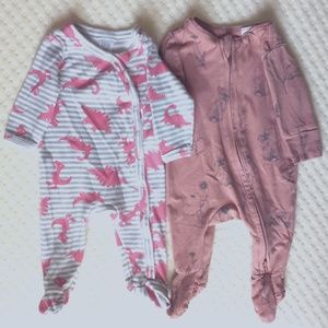 Two Premie Footie Pajamas for Baby Girl